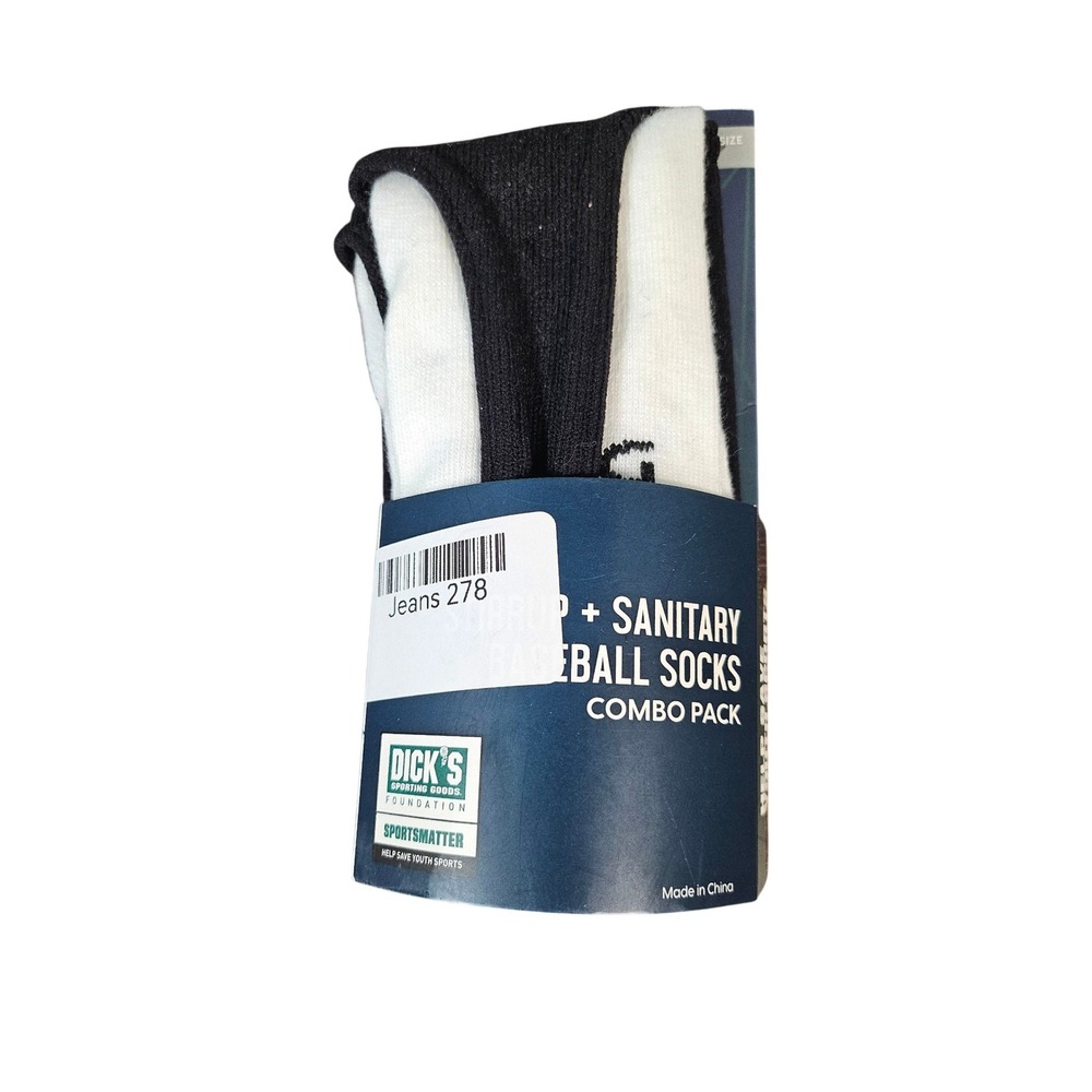 Dick's Sporting Goods Stirrup Sanitary Baseball Socks Kids XS Black White NWT
